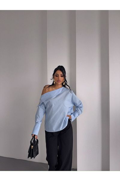 buqre's moda Cămașă cu un singur umăr cu guler Madonna pentru femei