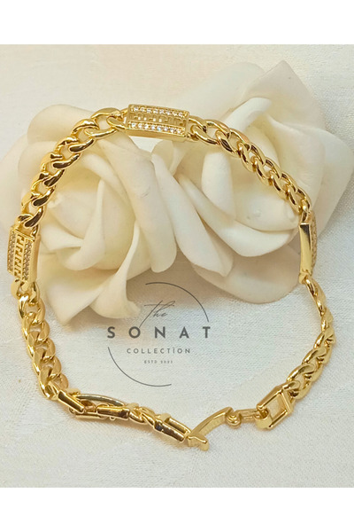 Vip Seri Xupıng 19,5 cm Solmaz, Kararma ve Alerji Yapmaz Zirkon Taşlı 14 k Gold Bileklik