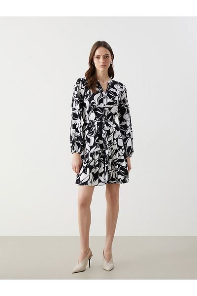 LC Waikiki Rochie cămașă pentru femei LCW Comfort, neagră, cu guler evazat