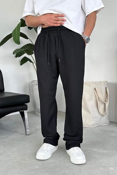 HAFKAGİYİM Black Knit Patterned Relaxed Trousers