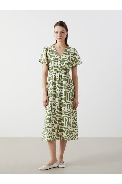 LC Waikiki New Season Double Breasted Collar Patterned Women's Dress - S5Jt64Z8