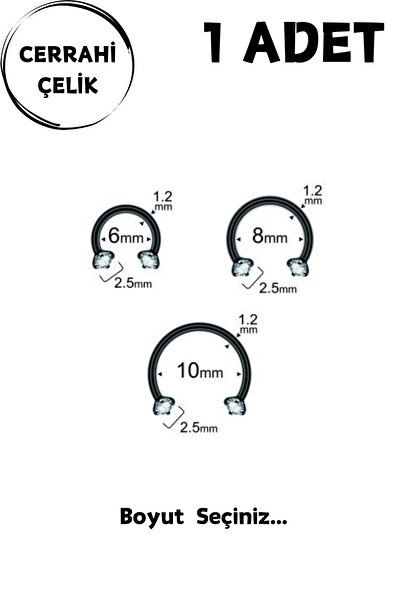 Blisse Piercing Unisex Cerrahi Çelik Zirkon Taşlı 2.5mm Septum Dudak Tragus H...
