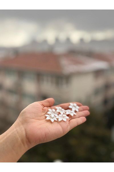 BEİLYS COSMETİCS & ACCESSORY 100 bucăți de mărgele de perle cu model de flori albe B:11