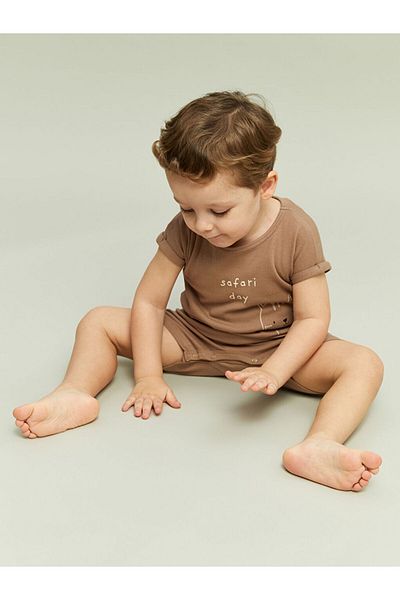 LC Waikiki New Season Printed Baby Boy Combed Cotton Jumpsuit 2-Piece - S5Da23Z1