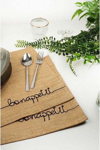 LALEZEN HOME 2 Pieces of Place Service Bonappetit Embroidered Tableware Presentation Plate Coaster Plate Size 45X35 (Embroidered)