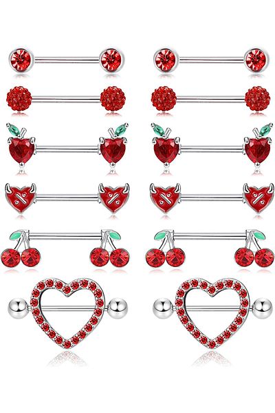 Choice Silver red KUNIU 12pcs Fashion y2k Heart Shaped Apple Cherry Fruit Little Devil Heart Shaped Breast