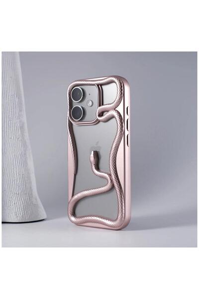 Zebana Apple iPhone 11 Uyumlu Kılıf Zebana 3D Snake Silikon Kılıf Rose Gold