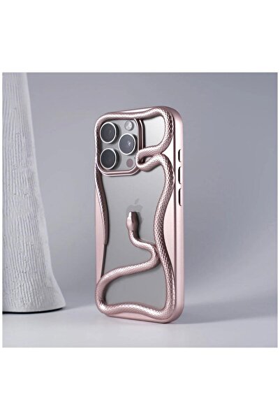Zebana Apple iPhone 16 Uyumlu Kılıf 3D Snake Silikon Kılıf Rose Gold