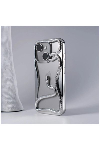 Pro Aksesuar Apple iPhone 15 Compatible Case 3D Snake Silicone Case Gray
