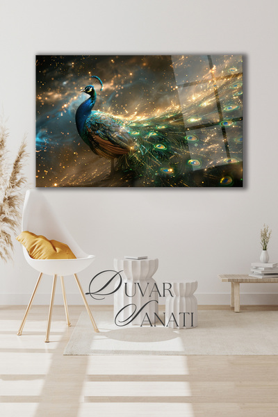 duvarsanatı Tavus Kuşu Yatay Cam Tablo, Modern Duvar Dekoru , Ev Salon Hediye...