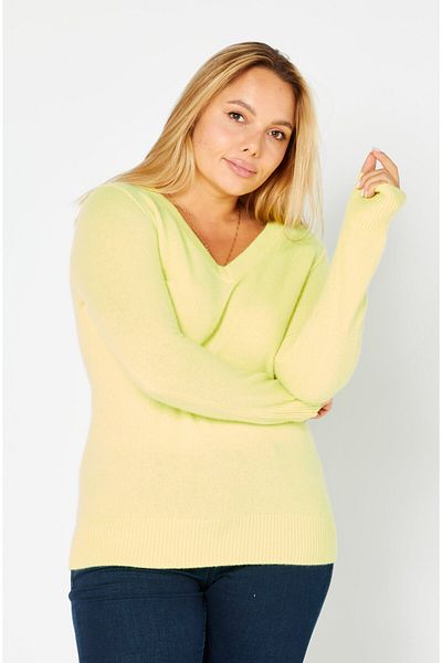 Aqua Women V-Neck Textured Long Sleeve Sweater, Lemon