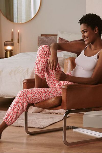 Tchibo Women Allover Print Pajamas Pants, Red