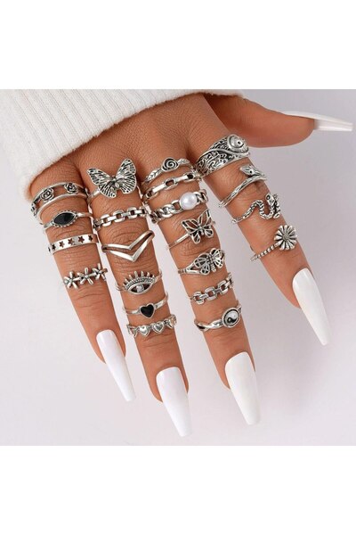 Choice 5915801 مجموعة من 21 قطعة من حلقات الثعبان متعددة العناصر بتصميم قلب ا...