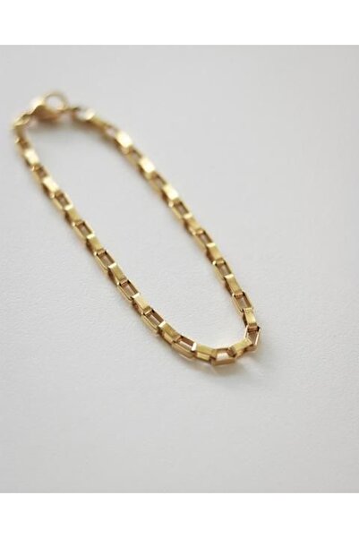 LAİKA %100 Çelik Kutu Zincirli Bileklik Gold Renk