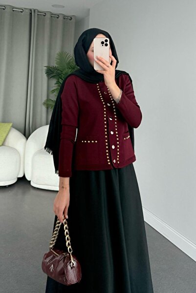 Şulemoda Giyim Μπορντό ζακέτα Mercerized Almira