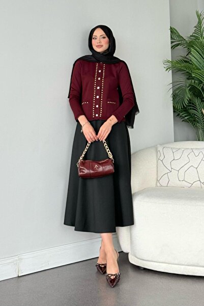 Şulemoda Giyim Μπορντό ζακέτα Mercerized Almira