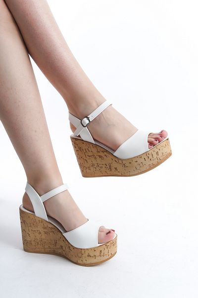 Limeo High Wooden Look Sole Skin Buckle Summer Women's Wedge Sole Sandals Shoes