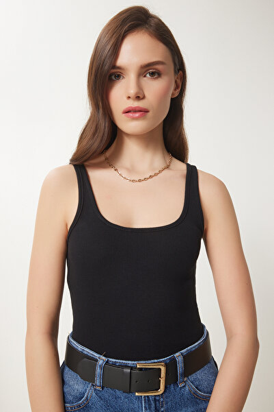 Lovelyİstanbul قميص داخلي محبوك بأشرطة سميكة باللون الأسود LUS0079