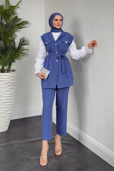 MERVEN AKYÜZ Nicolette Indigo Triple Pants Set