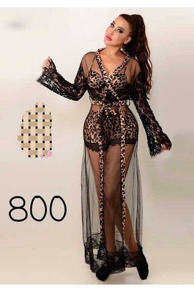UNIRISE 3-Piece Leopard Nightgown & Sakdrık Set