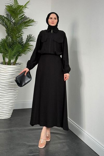 MERVEN AKYÜZ Barnaby Zippered Cotton Voile Skirt Set Black