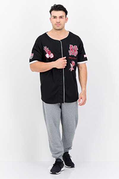 Brooklyn Men Sportswear Fit Short Sleeves Baseball Jersey, Black