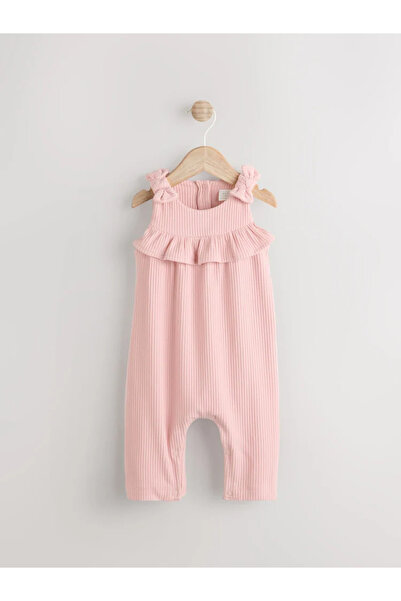 Next Baby %100 Organik Pamuk Askılı Pembe Renkli Düz Fitilli Tekli  Romper  E...