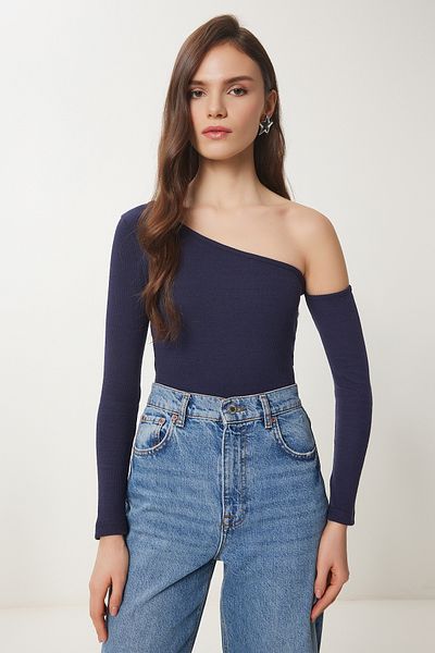 Lovelyİstanbul Open Shoulder Ribbed 2-Piece Knitted Blouse Red Navy Blue Ltg0002