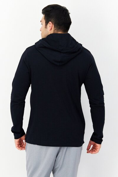French Connection Men Hooded Long Sleeve Graphic T-Shirt, Navy Blue/White