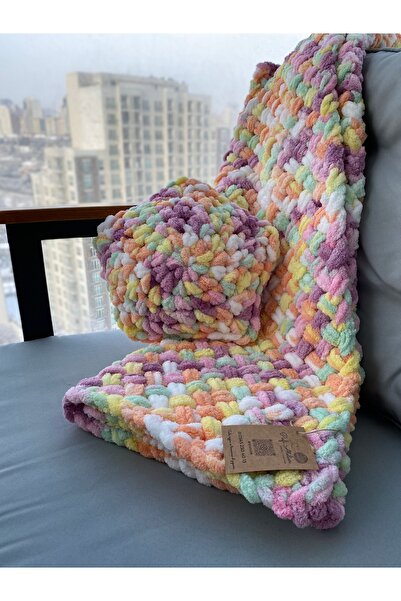 Alize Puffy El örgüsü bebek battaniyesi ve yıldız yastık takımı