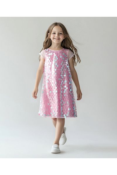 Primo Gino Primo Gino Woven Short Sleeves A Line Coin Sequined Party Dress - Pink