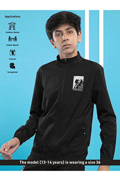 Technosport By Styli Graphic Print High Neck Jacket with Zipper Detail