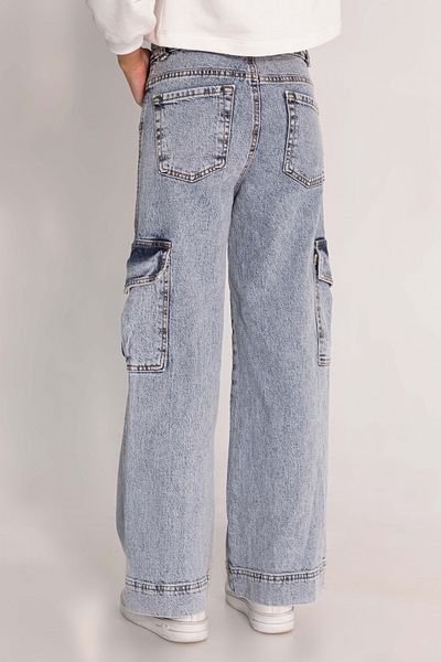 tommie&bonnie Girl's Loose Cut Wide Leg Cargo Pocket Jeans