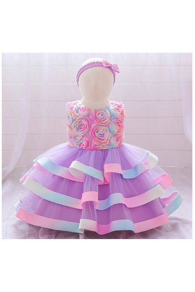 Mark & Mia Mark & Mia Bow Detailing Tiered Floral Party Dress with Headband - Purple