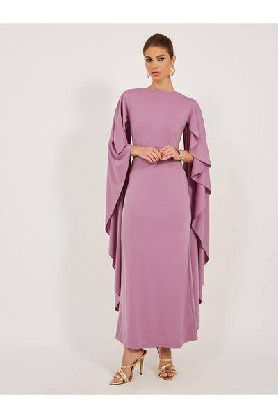 Styli Solid Cape Sleeves Mermaid Hem Maxi Dress