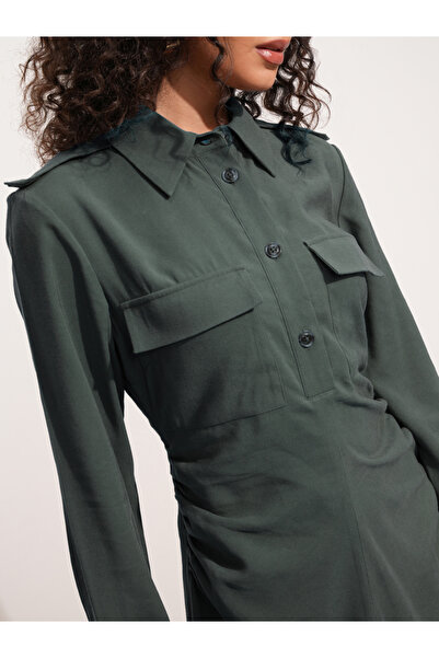 Tokyo Talkies By Styli Solid Collared Shirt Midi Dress with Front Slit Detail