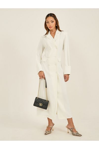 Styli Solid Notch Label Neck Blazer Maxi Dress