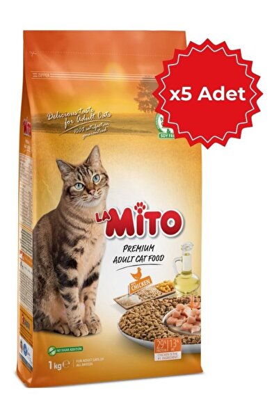 LaMito Adult Cat Tavuklu Yetişkin Kedi Maması 1Kg X 5 Adet, Tüm Irklar İçin, ...