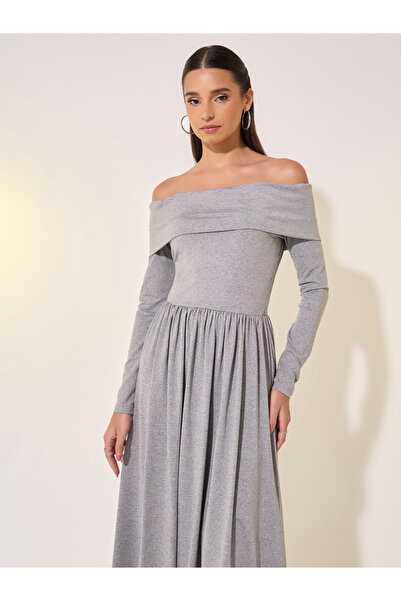 Take Two By Styli Solid Off Shoulder Pleated Midi Dress