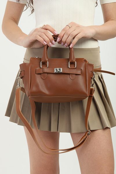 Tonny Black Original Adjustable Cross Strap Zippered Belt Detailed Double Handle Hand Arm and Shoulder Bag
