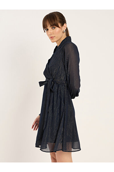 Femmella By Styli Textured V-Neck Wrap Mini Dress with Waist Tie Detail