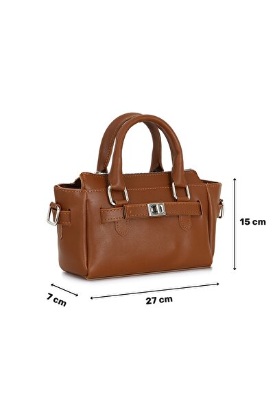 Tonny Black Original Adjustable Cross Strap Zippered Belt Detailed Double Handle Hand Arm and Shoulder Bag