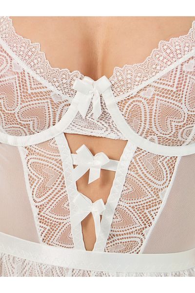 Styli Pack of 2 - Non Padded Wired Heart Lace Design Bodysuit with Skirt