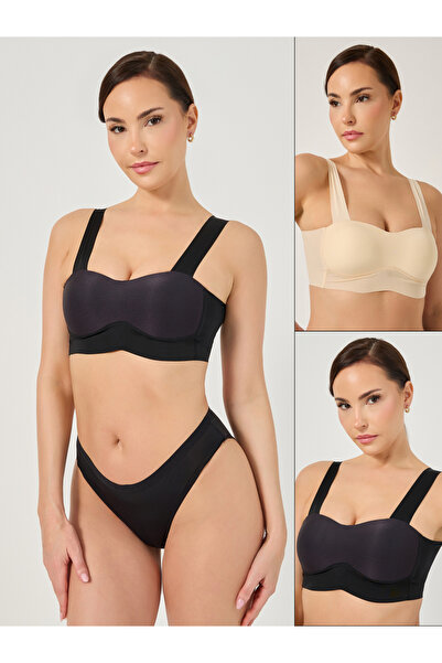 Styli عبوة من قطعتين - قميص قصير مبطن بدون سلك وحزام عريض