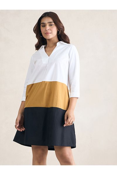 Femmella By Styli Color Block V Neck Knee Length Dress
