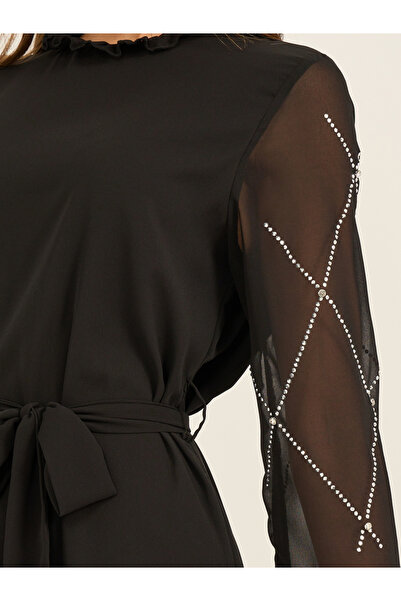 Styli Embellished Ruffle Hem Maxi Dress with Waist Tie Belt