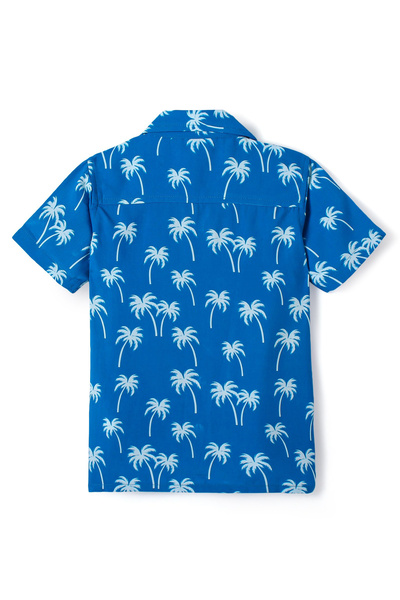 Bonfino Bonfino Palm Tree Printed Shirt & Short Set - Blue