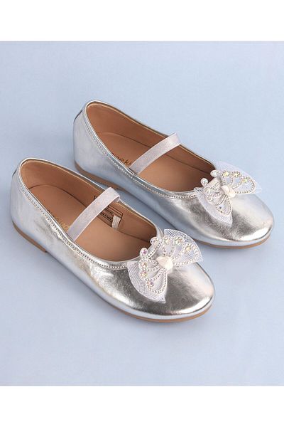 Pine kids Pine Kids Bow & Stone Detailing Ballerinas with Elastic Strap - Silver