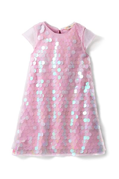 Primo Gino Primo Gino Woven Short Sleeves A Line Coin Sequined Party Dress - Pink