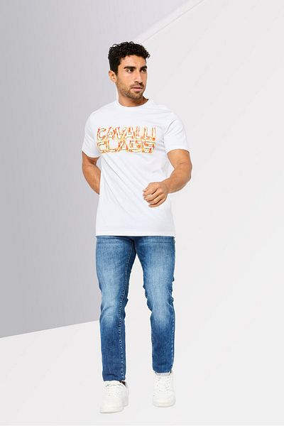Cavalli Class Men Crew Neck Short Sleeve Brand Logo T-shirts, White